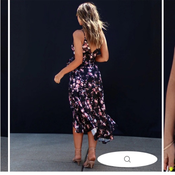 VICI Satin Floral Wrap Midi Dress - Black Floral - Picture 4 of 7